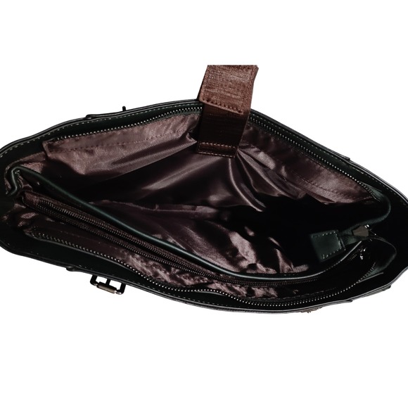 Mossimo Leather Laptop Tote Bag 13 inch Inside Messenger Bag Dark Green - Picture 10 of 14